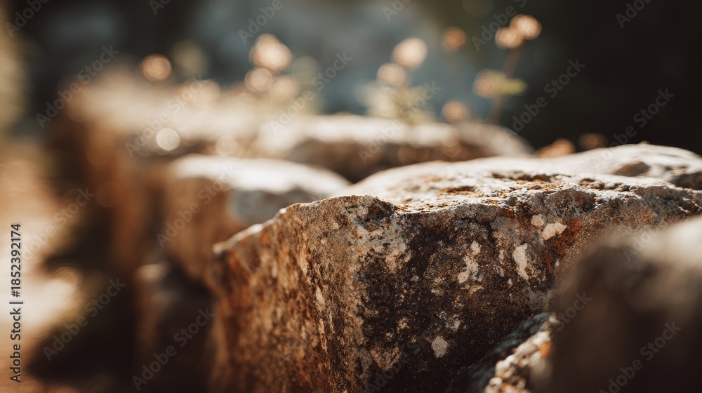 Fototapeta premium Roman Aqueduct Stones with Creamy Bokeh and Earth Tones. Blurred background
