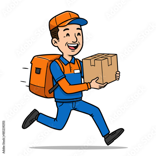 Cartoon delivery man standing with a parcel box illustration