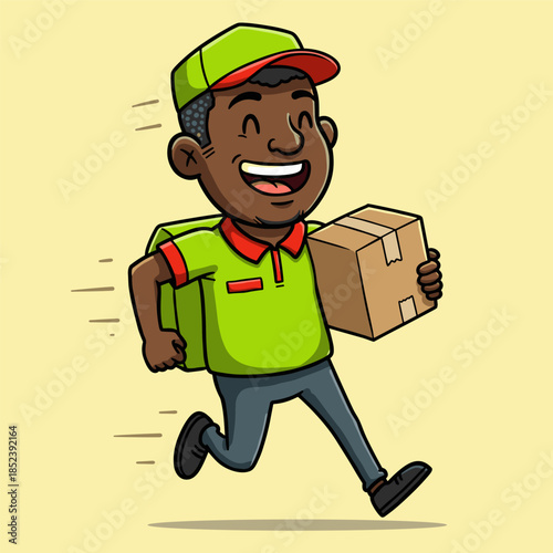 Cartoon delivery boy carrying a parcel box illustration