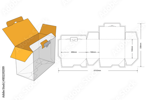 Simple Packaging Box – 20x10x15 cm Flat Cut 3D Template Outline