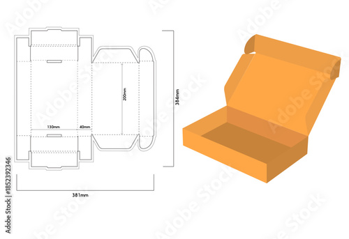 Cardboard Box for Postal Mail – 3D Flat Sketch Template