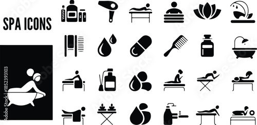 Comprehensive Spa and Wellness Icons for Relaxation Beauty and Therapeutic Design