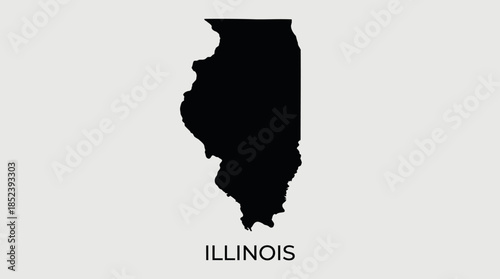 Illinois Silhouette Vector Map with State Name, Black Outline Design for Educational, Political, Geographic, Minimalist Poster, USA Region Vector Graphic Illustration