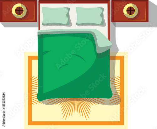 Bed With Side Table Top View Furniture Home Interior Vector