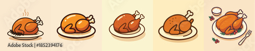 Roasted Turkey Flat Cartoon Illustration