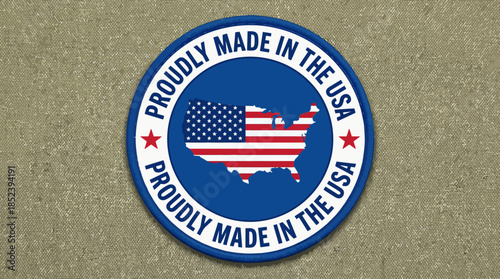 Made in USA Emblem Vector with Flag Map Design, Patriotic Circular Badge for American Manufacturing, National Pride, Product Label, and Vector Graphic Use