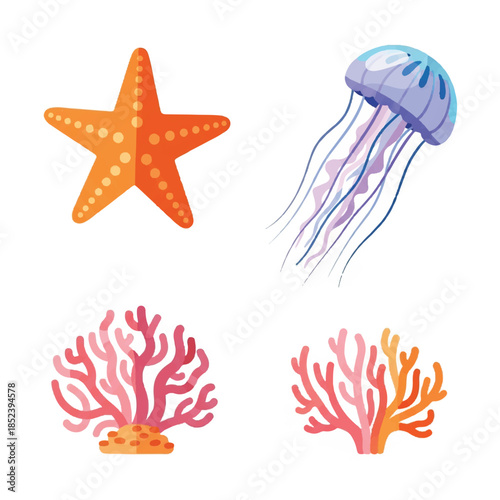 Colorful Watercolor Illustrations of Marine Life.