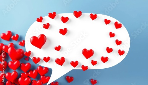 Speech bubble filled with red heart icons, symbolizing love messages or feedback,  red,  symbol