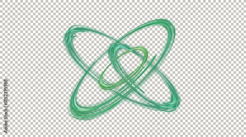 Transparent PNG of Intertwined Green Light Trails or Abstract Orbital Design.