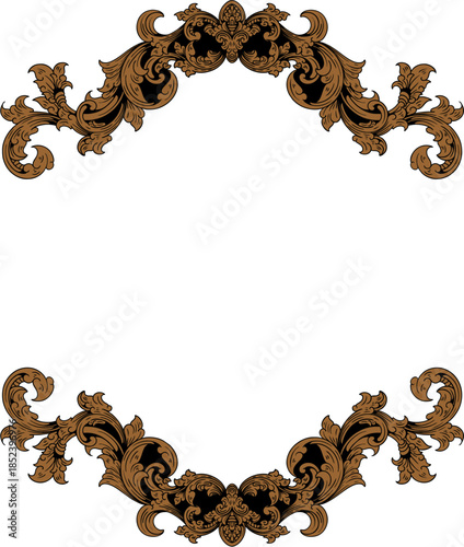 Elegant Ornate Baroque Scrollwork Frame Borders on Dark Background