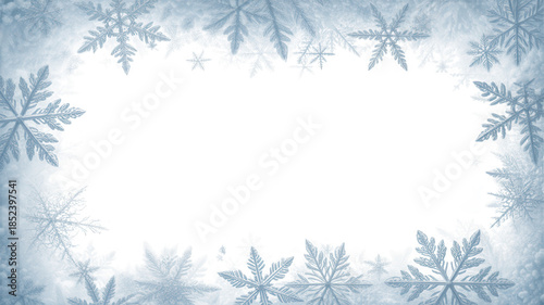Frosty snowflake border frame on transparent background for winter holiday greeting card design