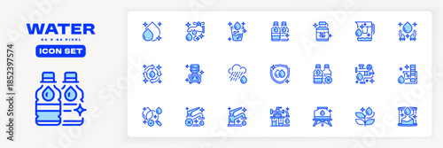 Water Related Line Icon Set, Outline Symbols for Hydration, Nature, Conservation, Plumbing, and Ecology. Vector Sign Icons Pack.