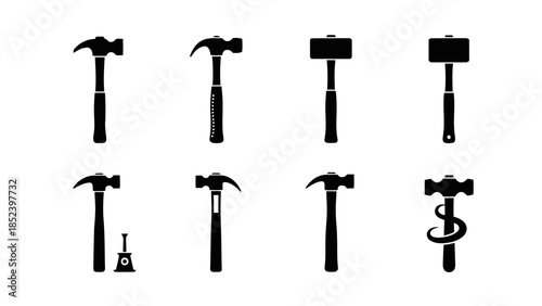 Various black hammer and mallet vector icons for construction and business EPS10 Stock.eps