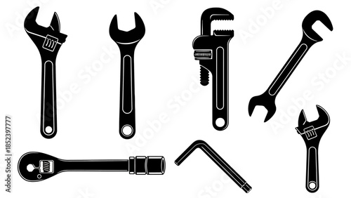 Vector Silhouettes of Various Wrenches and Hand Tools EPS10 Stock.eps
