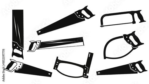 Woodworking Saws Vector Icons Black Hand Tool Silhouettes on White EPS10 Stock.eps