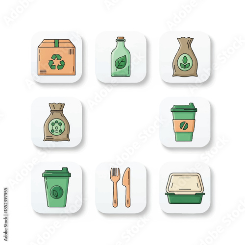 Eco Friendly Icons Set for Recycling.