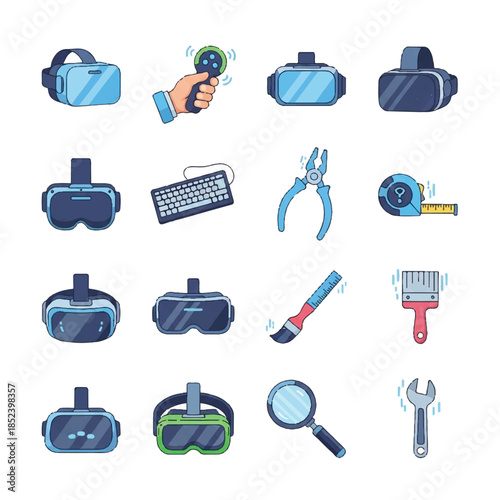 Virtual Reality Headset and Various Tools.