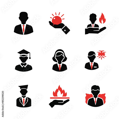 Silhouette People Icons with Various Emblems.