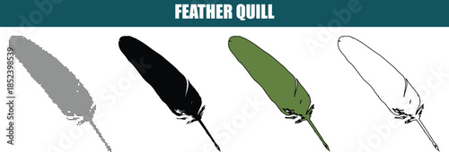 feather quill pen illustration set