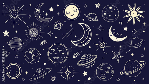 Celestial bodies and stars illustration