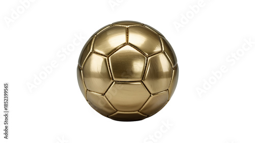 Luxury Gold Football Soccer Ball Trophy with Reflective Metallic Finish, Front View Award Concept, Isolated on Transparent Background
