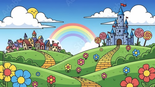 spring landscape with rainbow