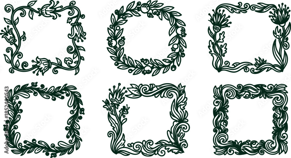 Obraz premium Set of ornate floral borders and frames with leaves and flowers