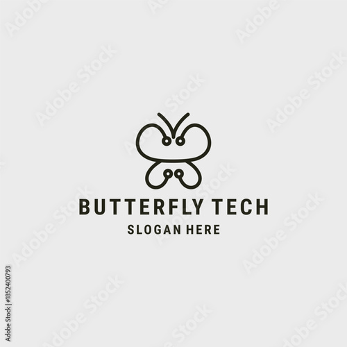 Butterfly tech logo style icon design template vector illustration