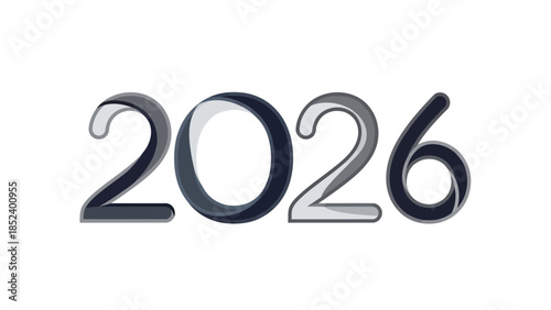 Modern Silver 2026 Number with Black Outline - 3D Typography