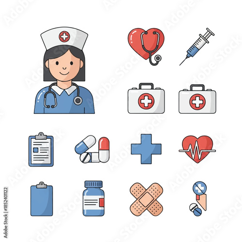Medical Icons Nurse Healthcare Symbols Set.