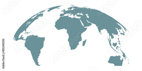 Curved world map silhouette with half globe blue Earth planet representing global business geography and international worldwide travel featuring all major continents in a modern vector infographic
