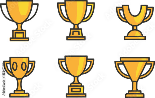 Set of Six Golden Trophy Icons