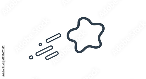 A simple black outline icon of a moving splat or blob with motion lines, conveying speed, impact, or a splash effect.