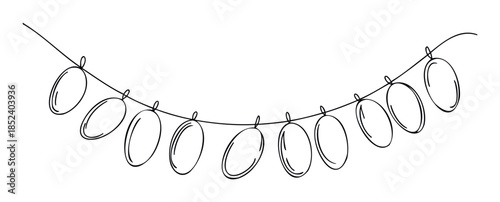 Simple handdrawn line graphic of oval shapes strung together on a curved string, perfect for festive decor and celebration themes.
