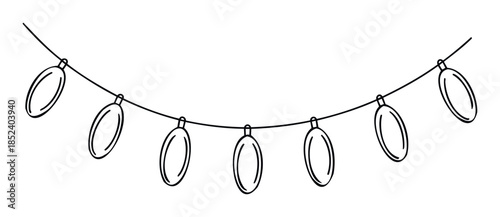 Festive outline of a string of oval light bulbs suspended on a curved cord, perfect for holiday celebrations and party decorations.