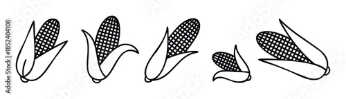 Simple Line Drawing Icons of Corn on the Cob Representing Harvest and Agriculture for Seasonal Promotions and Food Related Projects