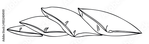 Four simple outline drawing pillows piled in a row, perfect for comfort, relaxation, and bedding concepts in graphic projects