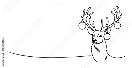 Whimsical reindeer with festive ornaments on its antlers, perfect for holiday celebrations and winter promotions, adding a touch of charm to any Christmas themed project.