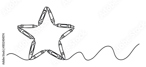 Star shape created from crayons and a flowing wavy line, perfect for school, art, or celebration themes, suggesting creativity and fun activities.