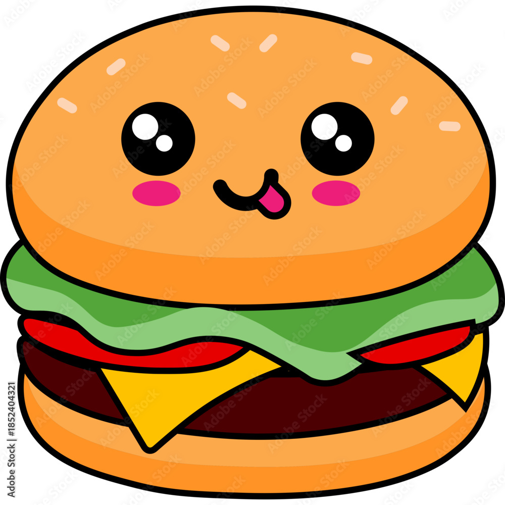 Fototapeta premium Cute Cartoon Burger Character Illustration