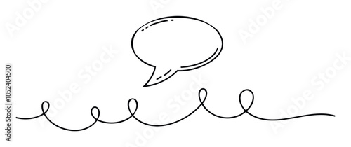 Speech bubble with dashed lines connected by a continuous swirling line to represent communication or a phone call, ideal for message apps or contact services.