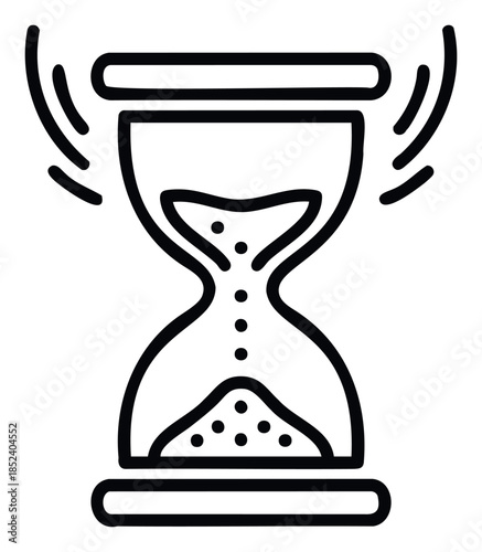 Hourglass symbol with falling sand and radiating waves representing the passage of time and urgency for website graphics and presentation materials