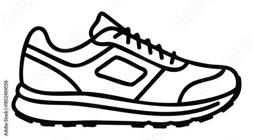 Simple black and white line drawing of a running shoe symbolizing athletic activity and fitness pursuits for marketing and design projects