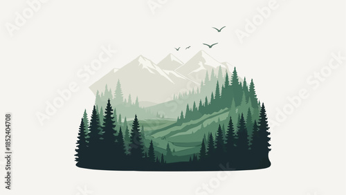 Green Beanie with Mountain Forest Design.