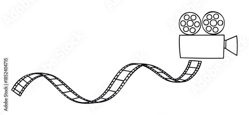 Vintage film projector with unspooling film strip representing cinema history and movie production, perfect for media and entertainment themed projects.