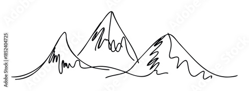 Hand drawn sketchy peaks forming a mountain range landscape, perfect for nature themes, adventure concepts, and outdoor adventure visual needs.