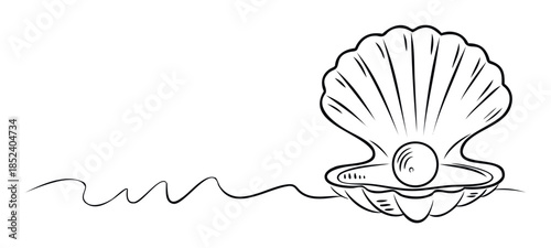 Open seashell with a pearl inside, representing treasures from the ocean, perfect for aquatic themes and luxury concepts.