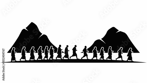 Group of People Running in Silhouette.