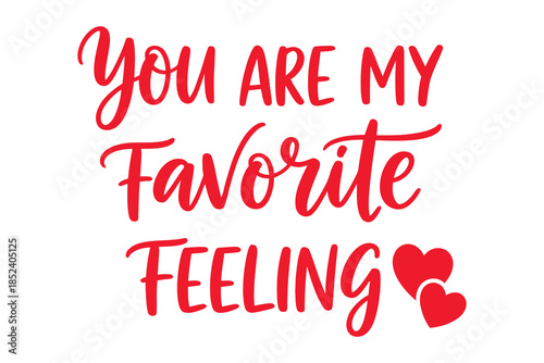 You are my favorite feeling calligraphic design with red hearts, perfect for expressing deep affection and love