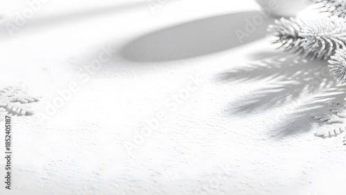 Minimalist White Christmas Decoration with Pine Needles and Soft Shadows